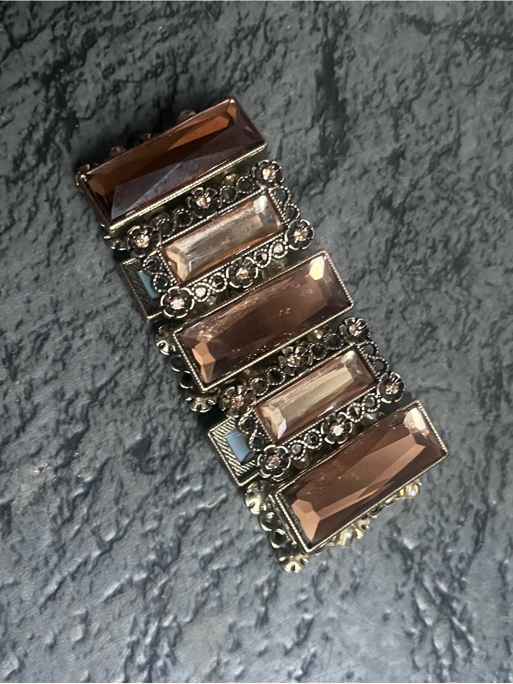 Source Unknown Smoky Brown Rectangular Stone Bracelet
